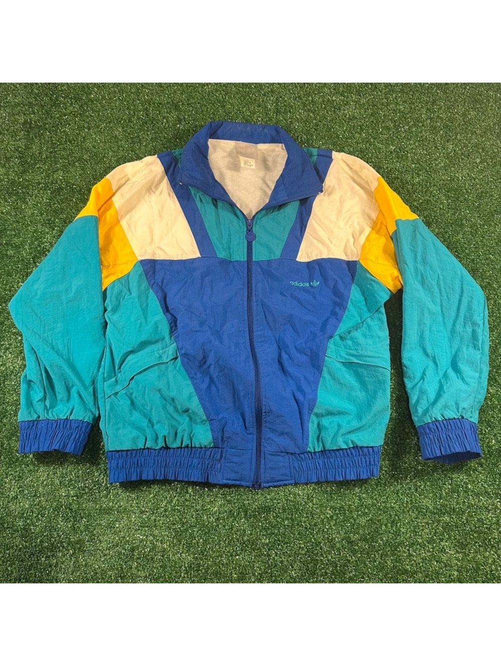 Vintage 1980s adidas geometric colorful windbreaker track jacket size large